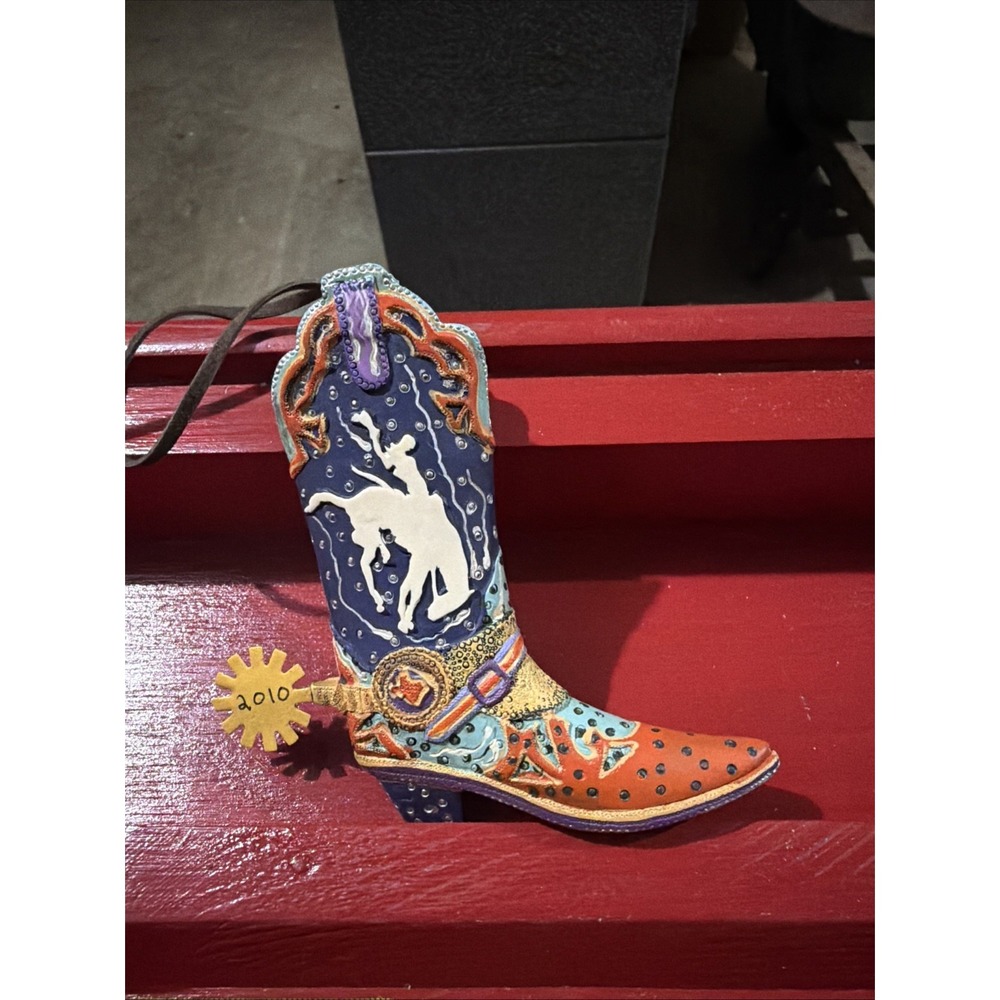 Resin Cowboy Boot Ornament Metal Spur 2010 Country Western Rodeo Christmas